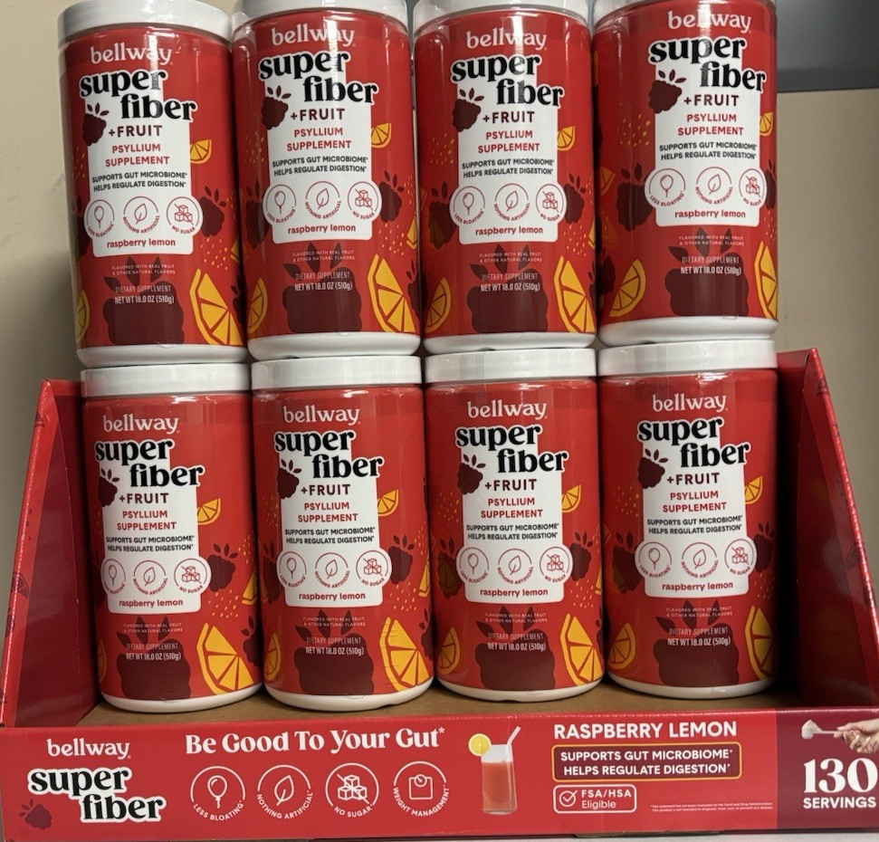 8 Pack Bellway Super Fiber + Fruit Psyllium Husk Raspberry Lemon 18 oz Each