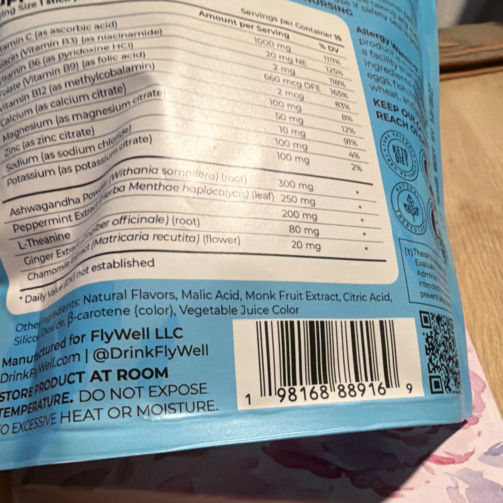FlyWell Electrolytes Powder Passion Fruit Tangerine 15 Sticks Keto Gluten Free