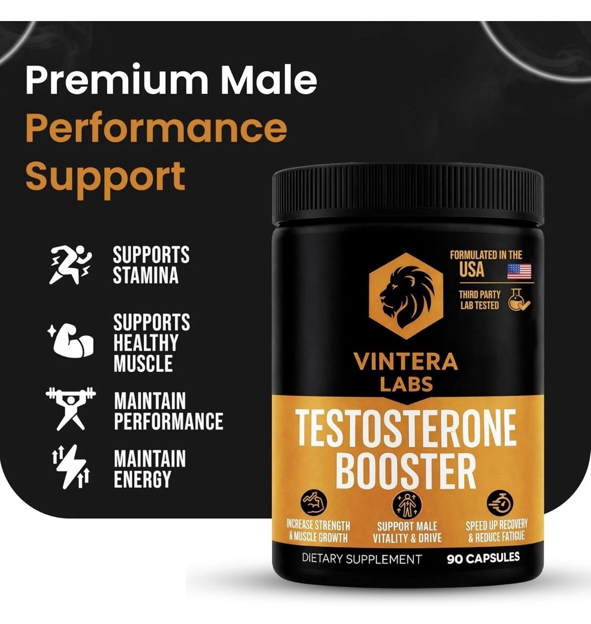 Testosterone Booster for Men High Potency Max Absorption Vintera Labs Exp 10/27