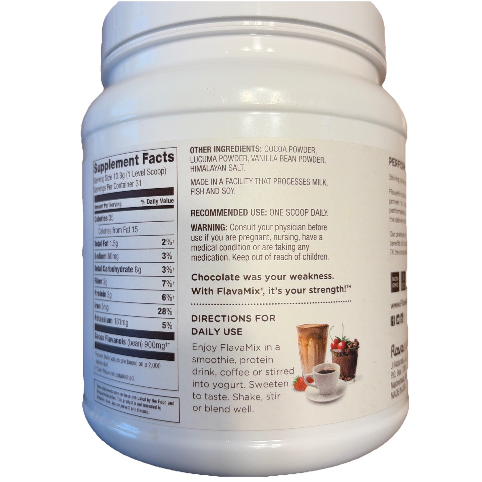 2 FLAVAMIX Performance Cocoa Powder 900mg Flavanols 31 Servings 14.5oz 11/2027