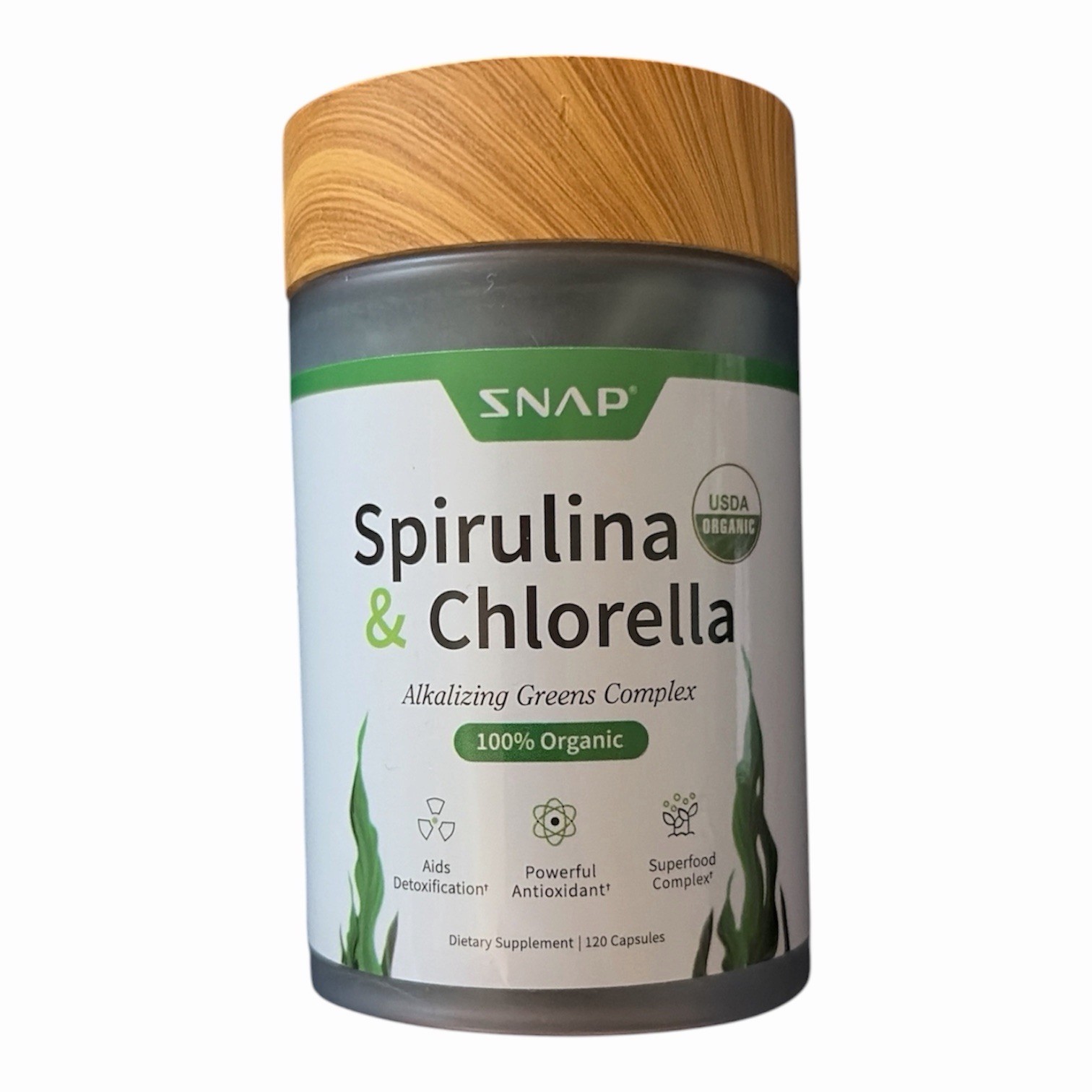 SNAP Supplements Organic Spirulina & Chlorella, Green, 120 Caps
