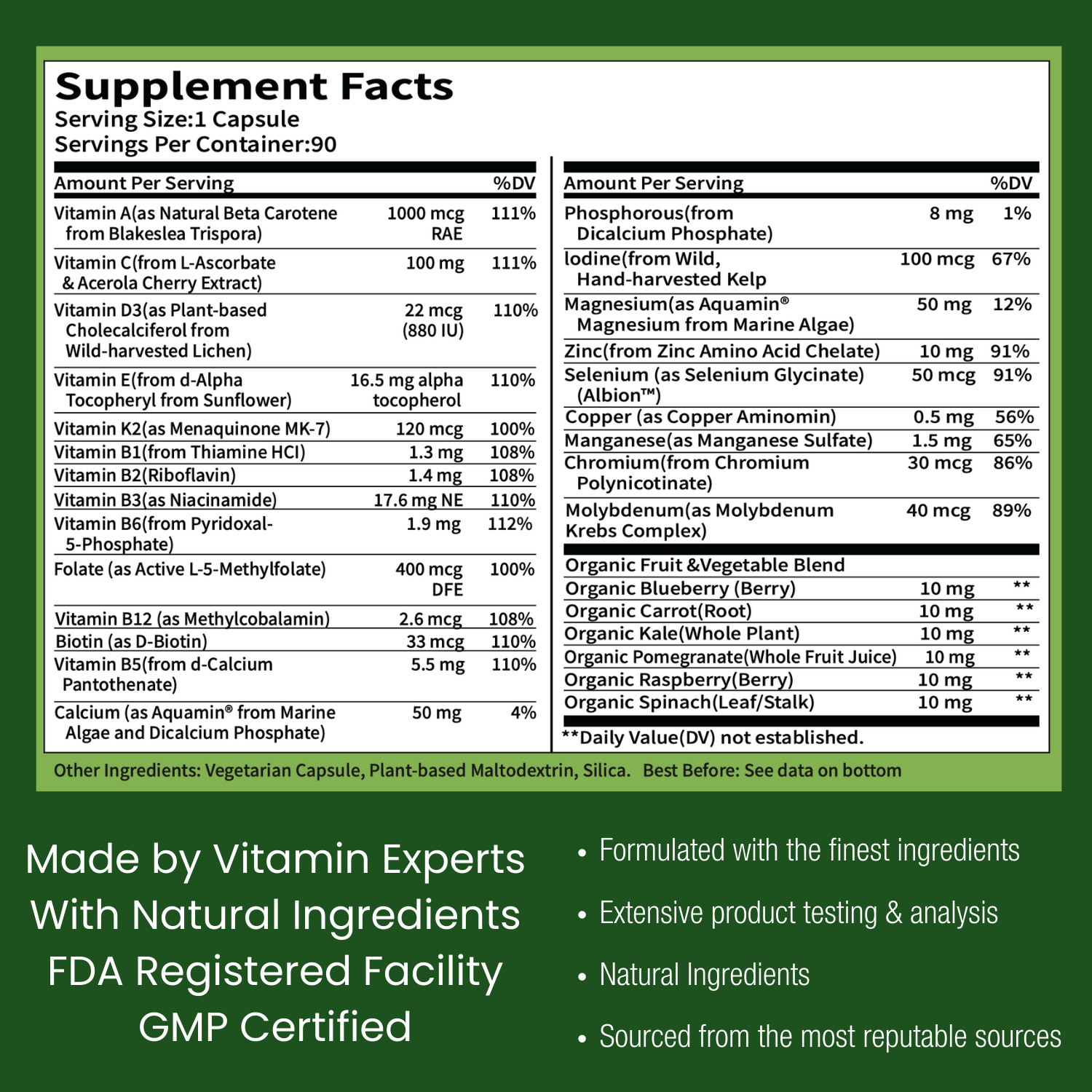 MiracleMult MEGA MultiVitamin and Minerals FOR MEN, with Whole Foods