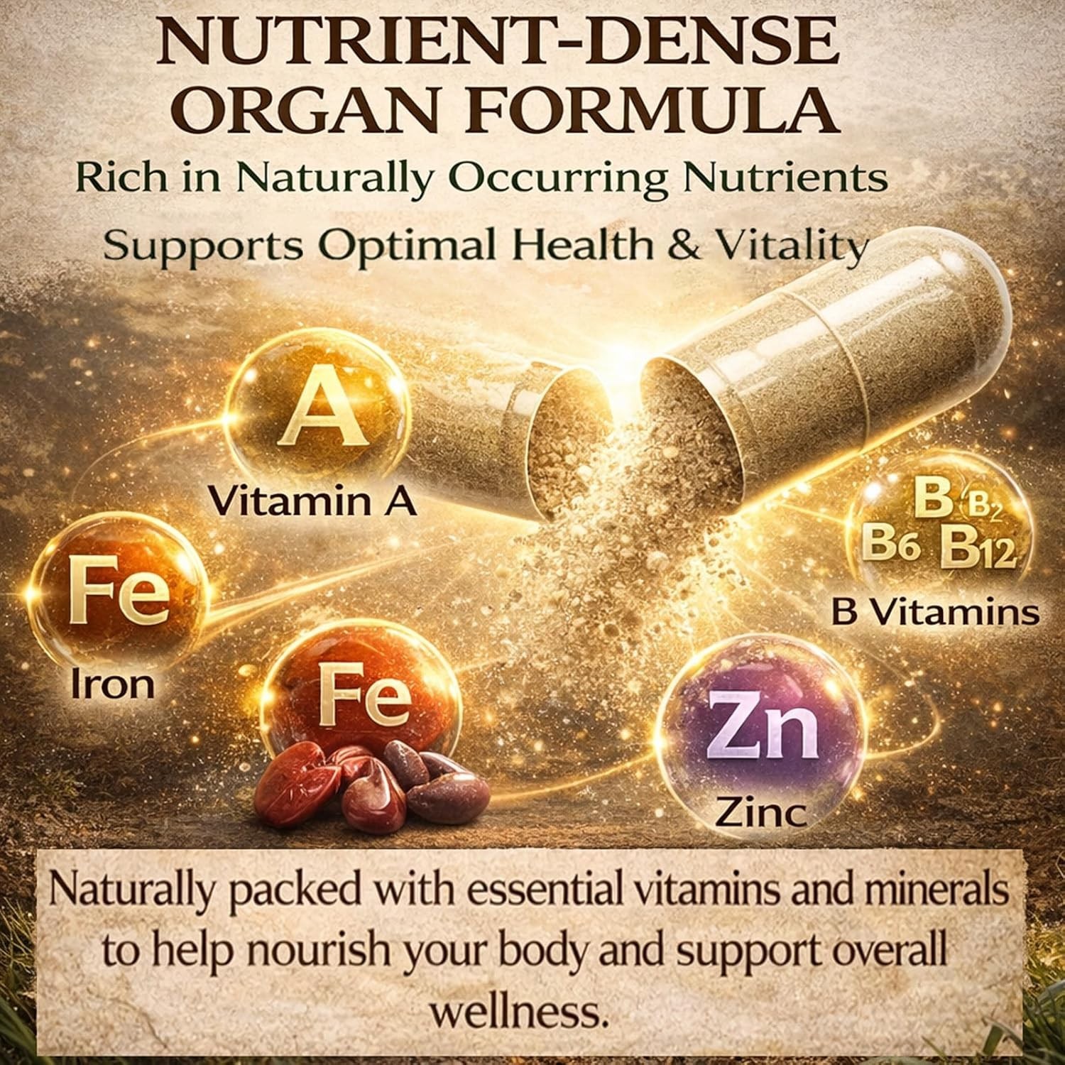 Regeneratively Raised Beef Organs Capsules, Support Energy Supplement 90 Caps