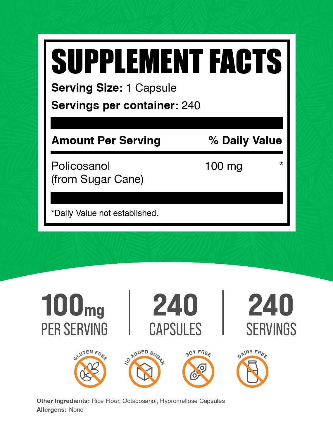 BulkSupplements Policosanol 240 Capsules – 100 mg Per Serving