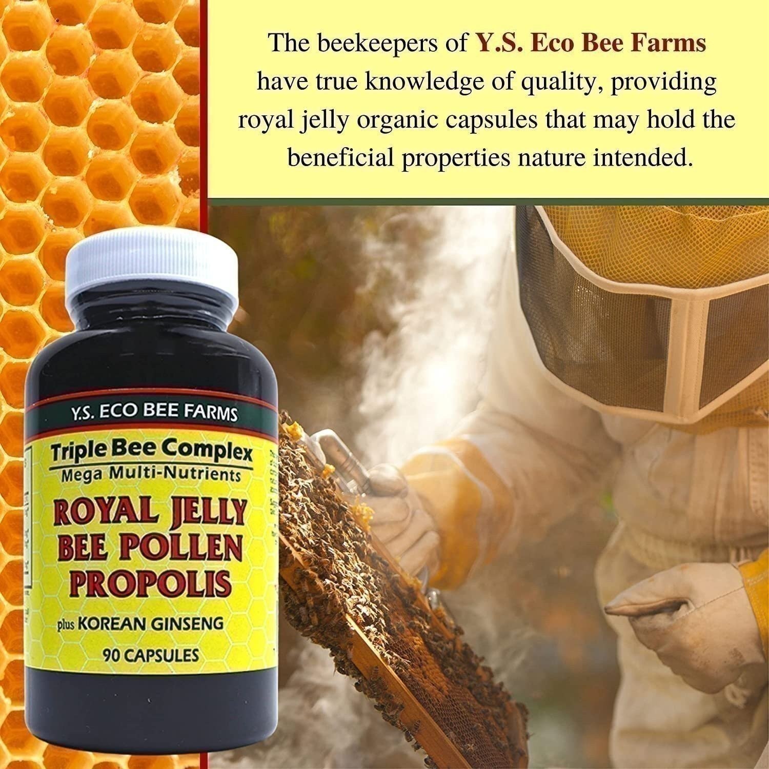 Y.S. Eco Bee Farms Royal Jelly Bee Pollen Propolis w/ Korean Ginseng – 90CT