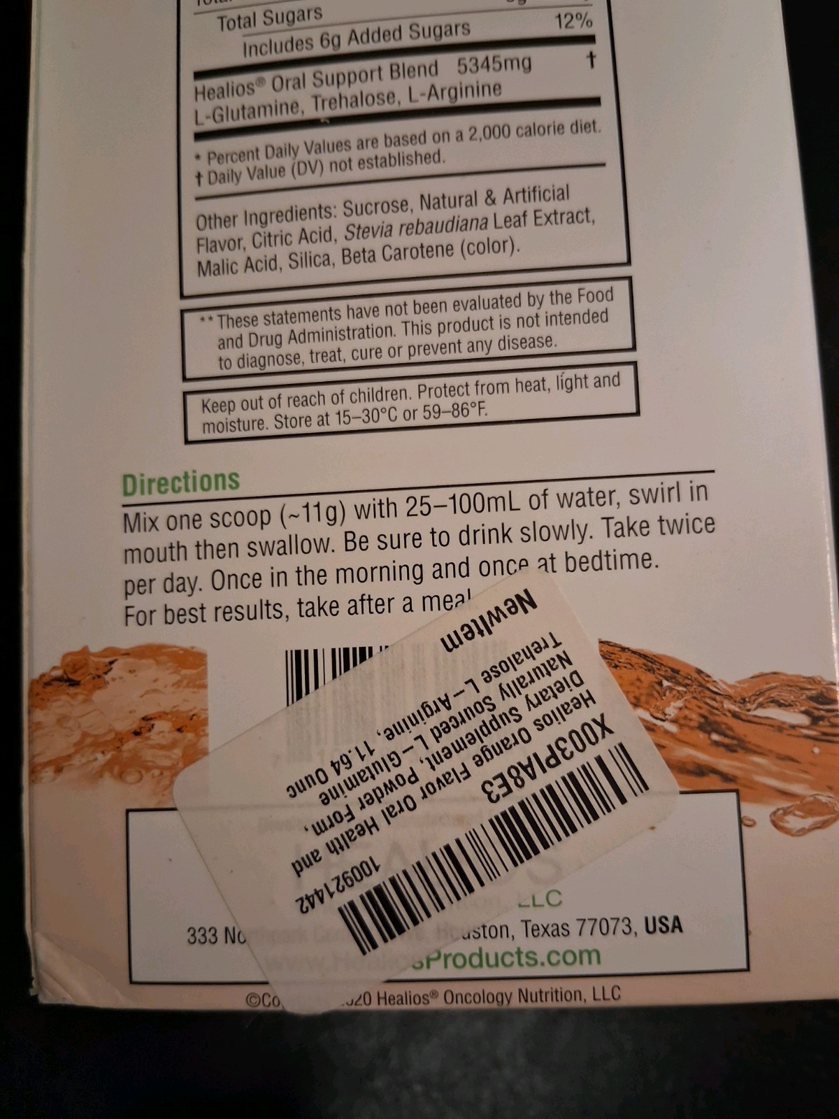 Healios Oral Health Supplement Powder Orange