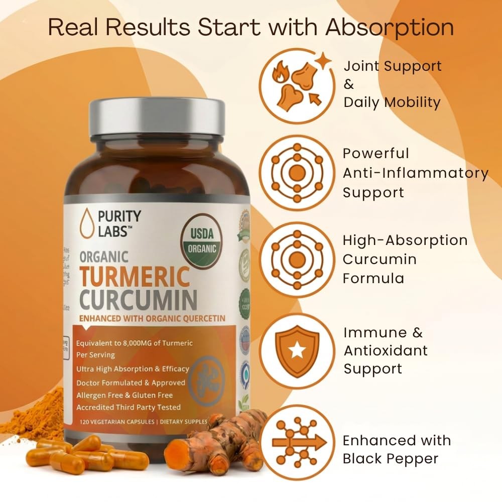 Organic Turmeric Curcumin Capsules with Black Pepper & 120 count (Pack of 1)
