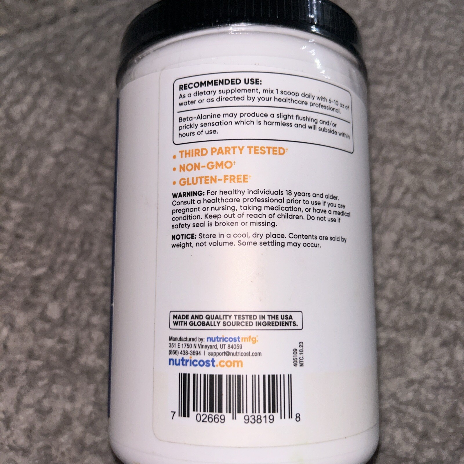 Nutricost Beta Alanine Powder 500 Grams – Pure Beta-Alanine