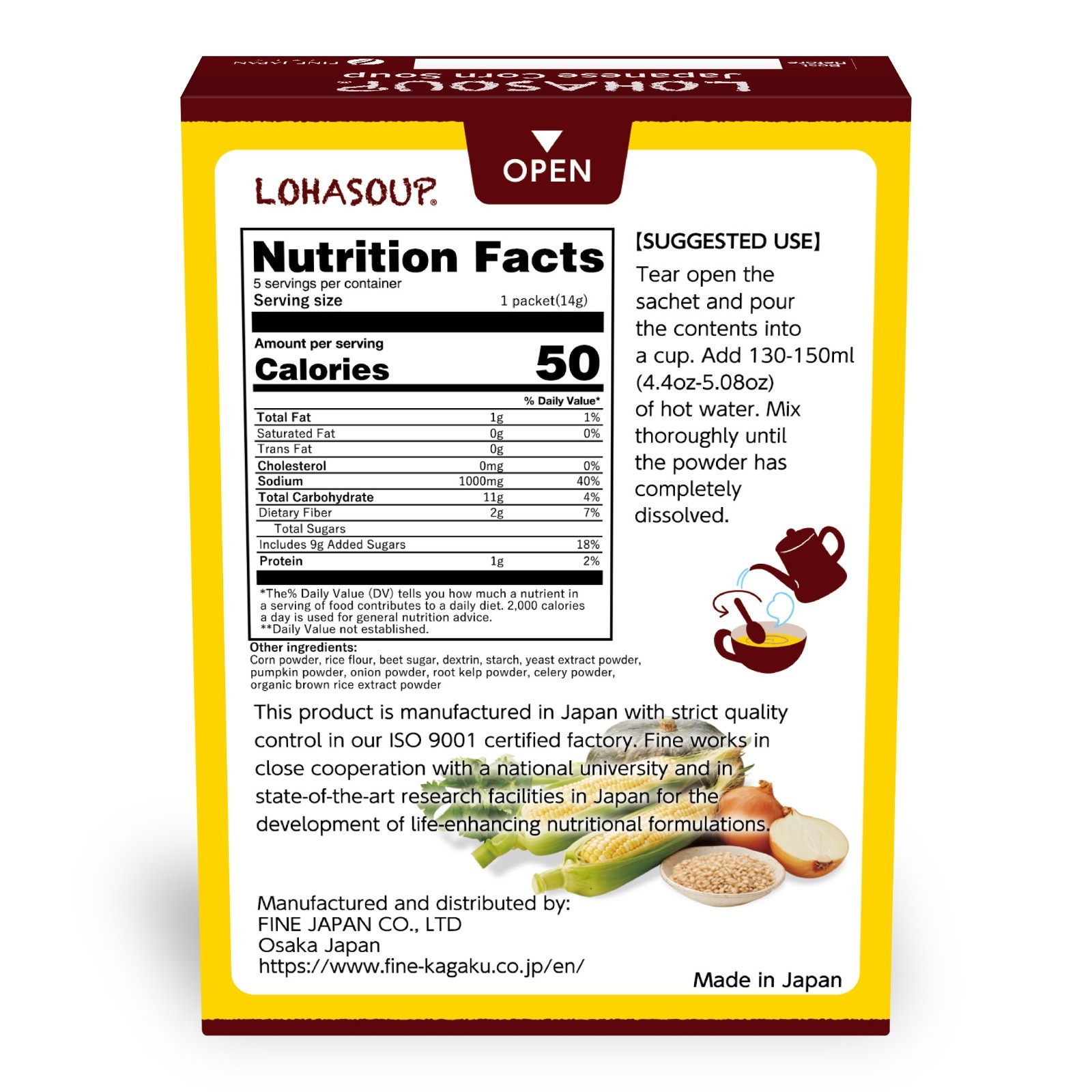 FINE JAPAN Japanese Corn Soup 5serving vegan no food coloring vegetarian no GMO