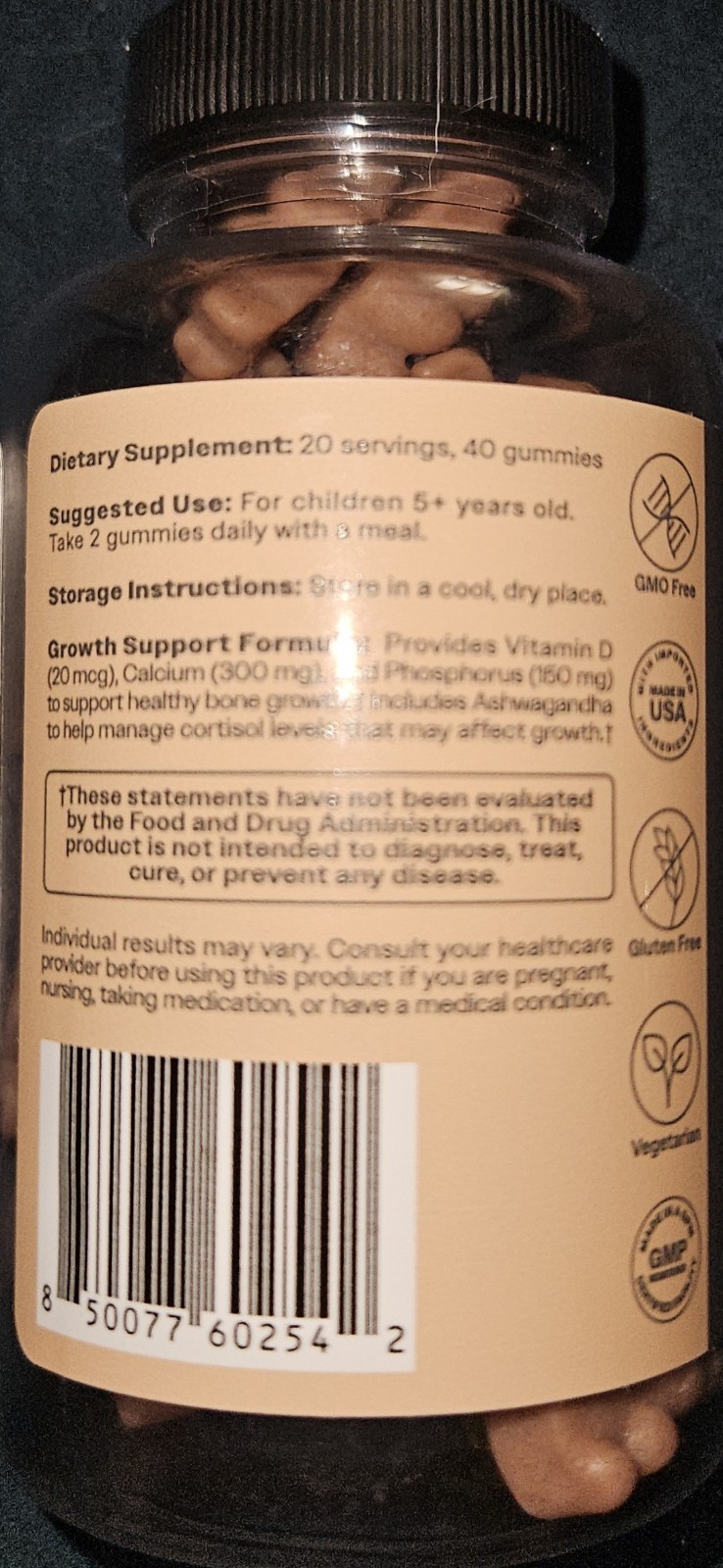 TruHeight Growth Gummies Watermelon Natural Growing Kids Teens Supplement 40 CT
