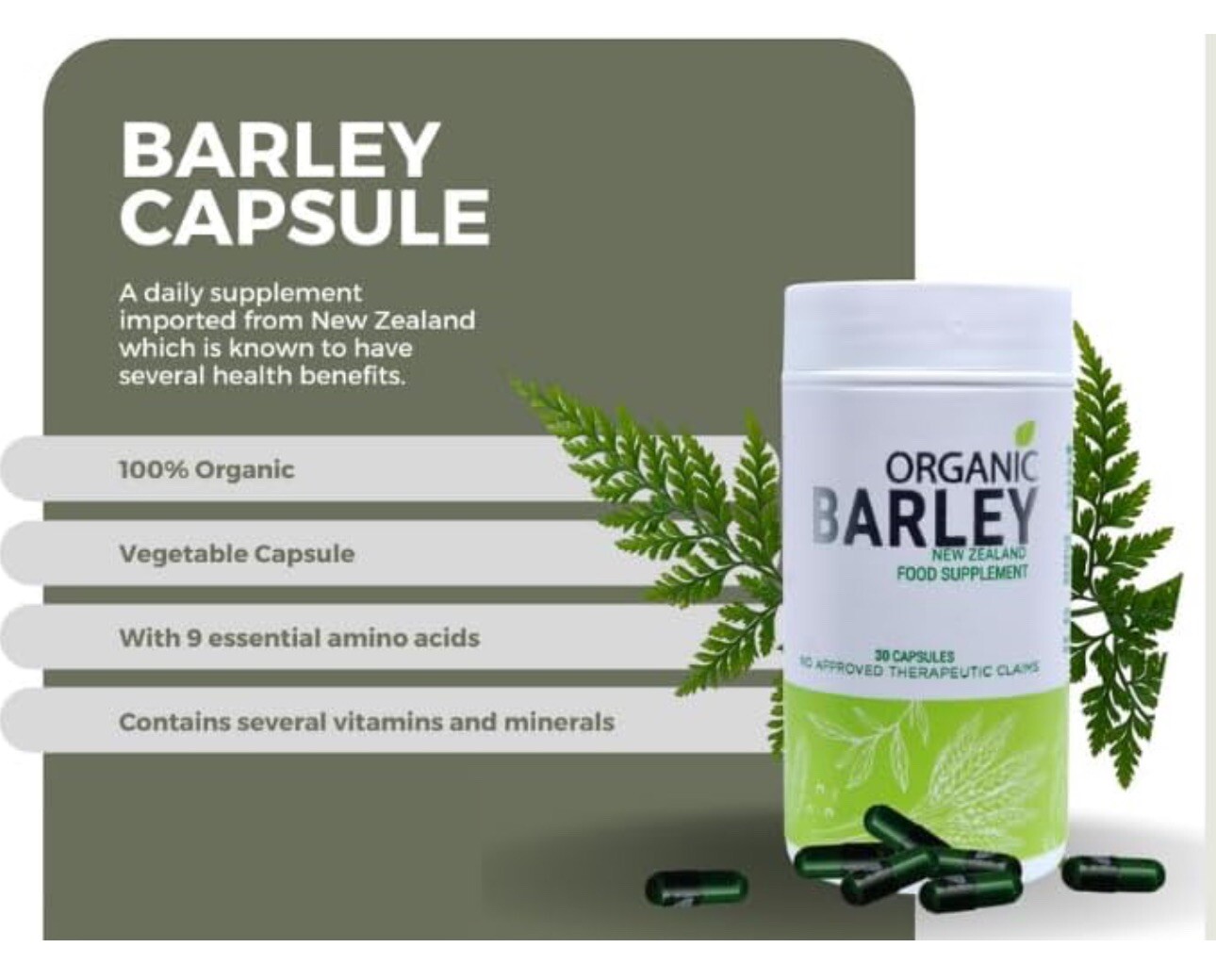 Bundled JC Organic barley Powder juice and JC Organic barley Capsules