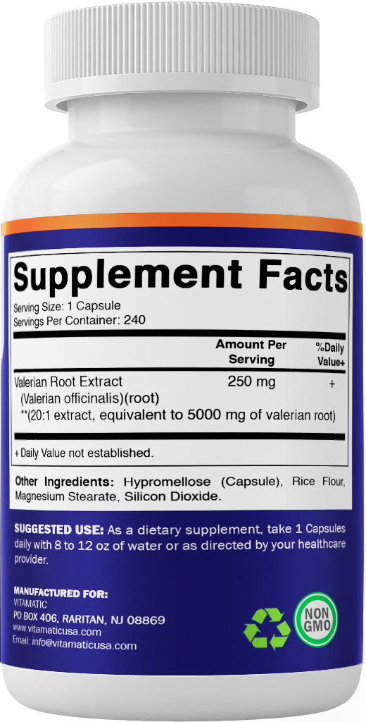 Vitamatic Valerian Root 5000 mg 240 Capsules – 20X Concentrated Extract