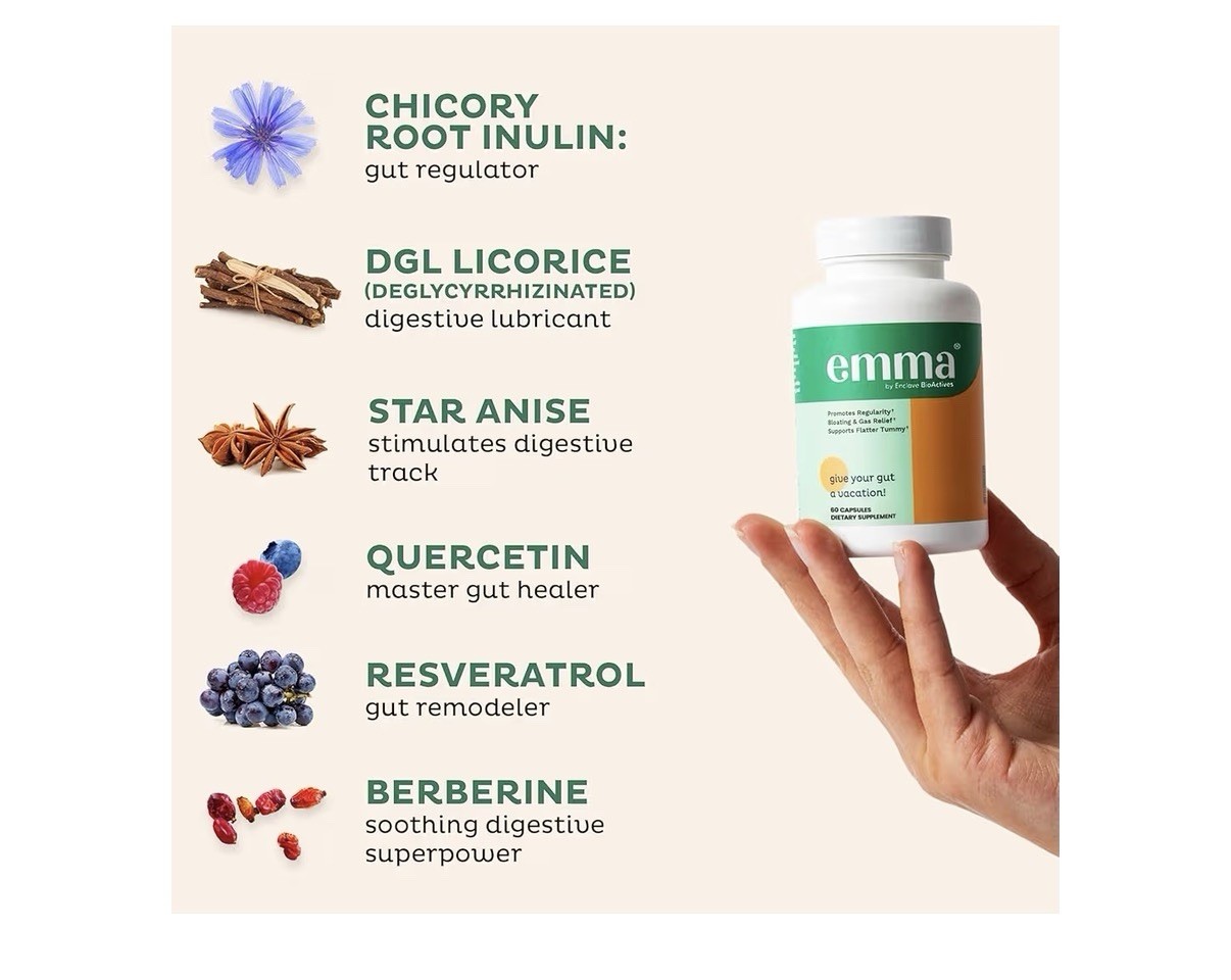 Emma Bloating & Gas Relief Supports Flatter Tummy by Enclave BioActives 60 Caps