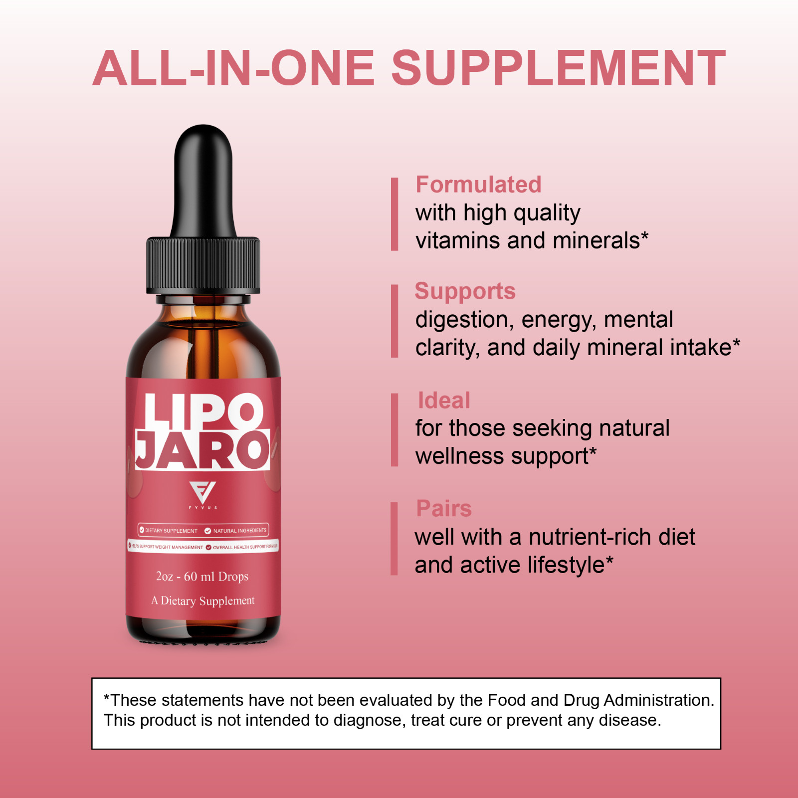 (5 Pack) Lipo Jaro Drops, Lipo Jaro Premium Weight Management Supplement (10oz)