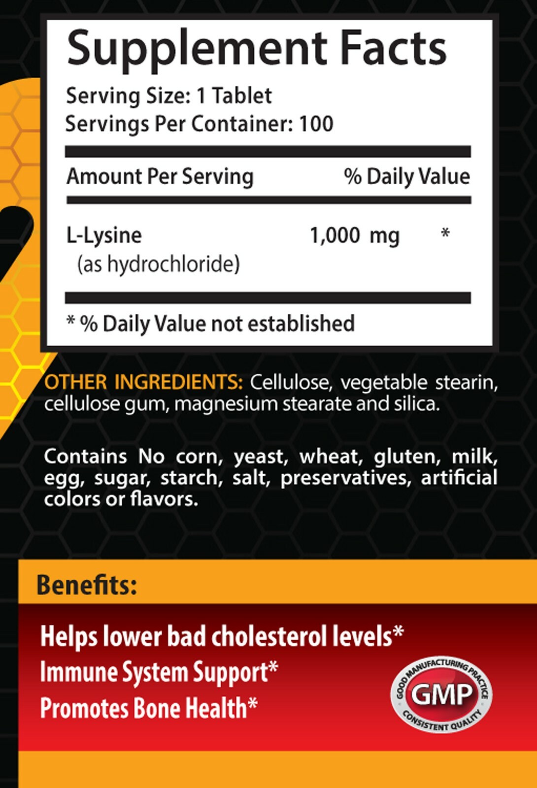 immune system support – L-LYSINE 1000mg 100 Tablets – collagen producing 1B