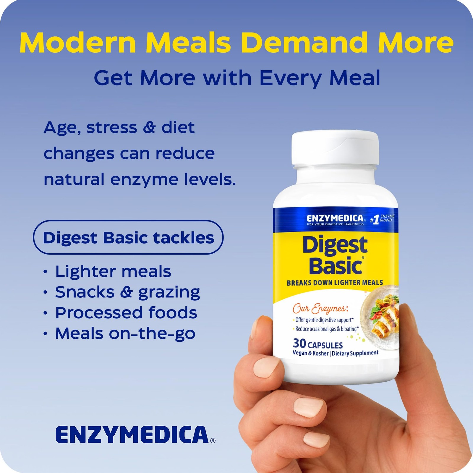 Enzymedica Digest Basic – Digestive Enzyme 30 Count (Pack of 1), No Color