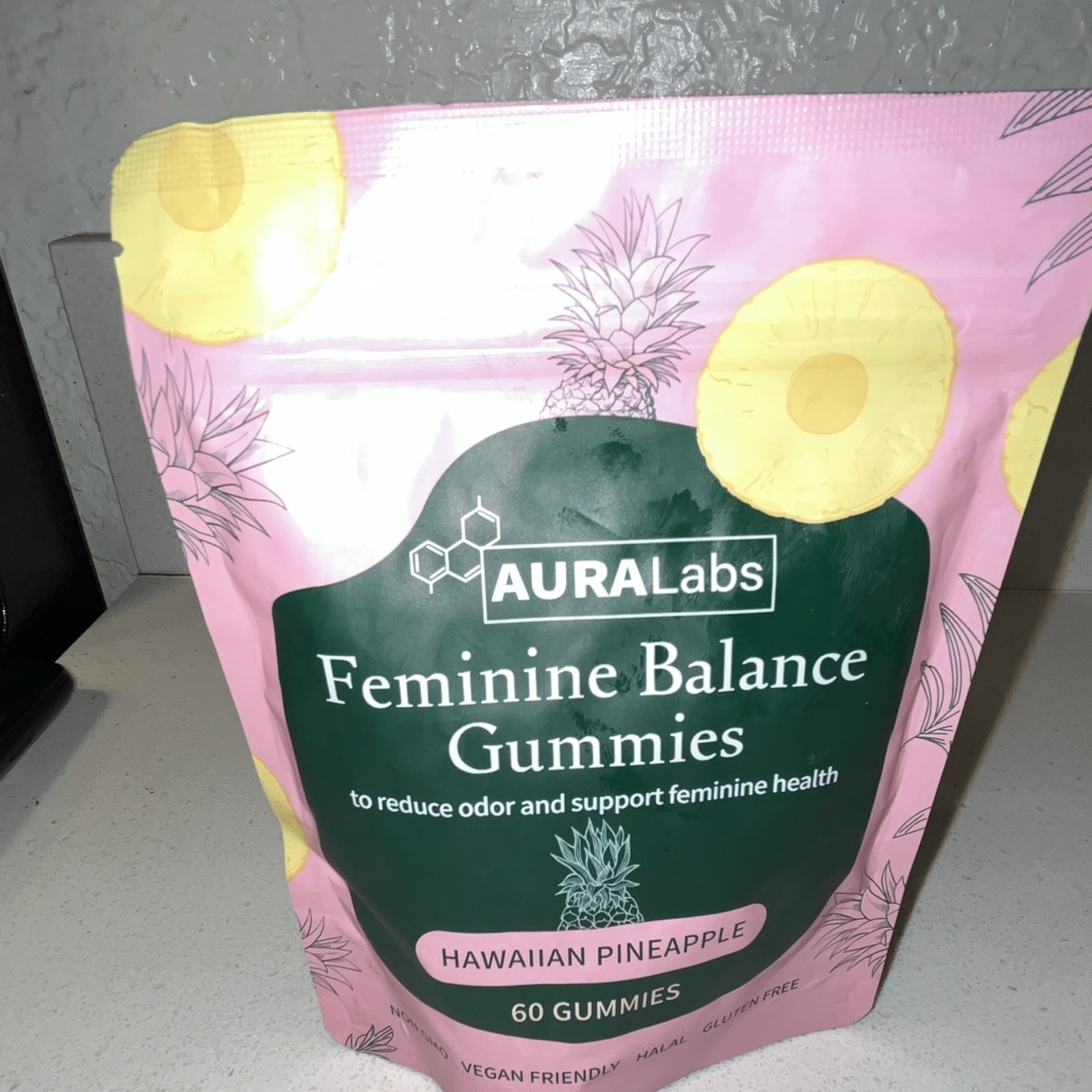 AURALabs Feminine Balance Gummies Hawaiian Pineapple 60 Count Vegan Halal