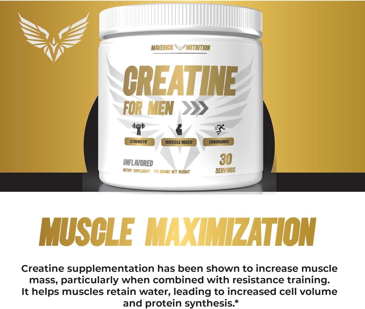 Maverick Nutrition Creatine MonohydratePowder for Men – Unflavored – 30 Srvgs