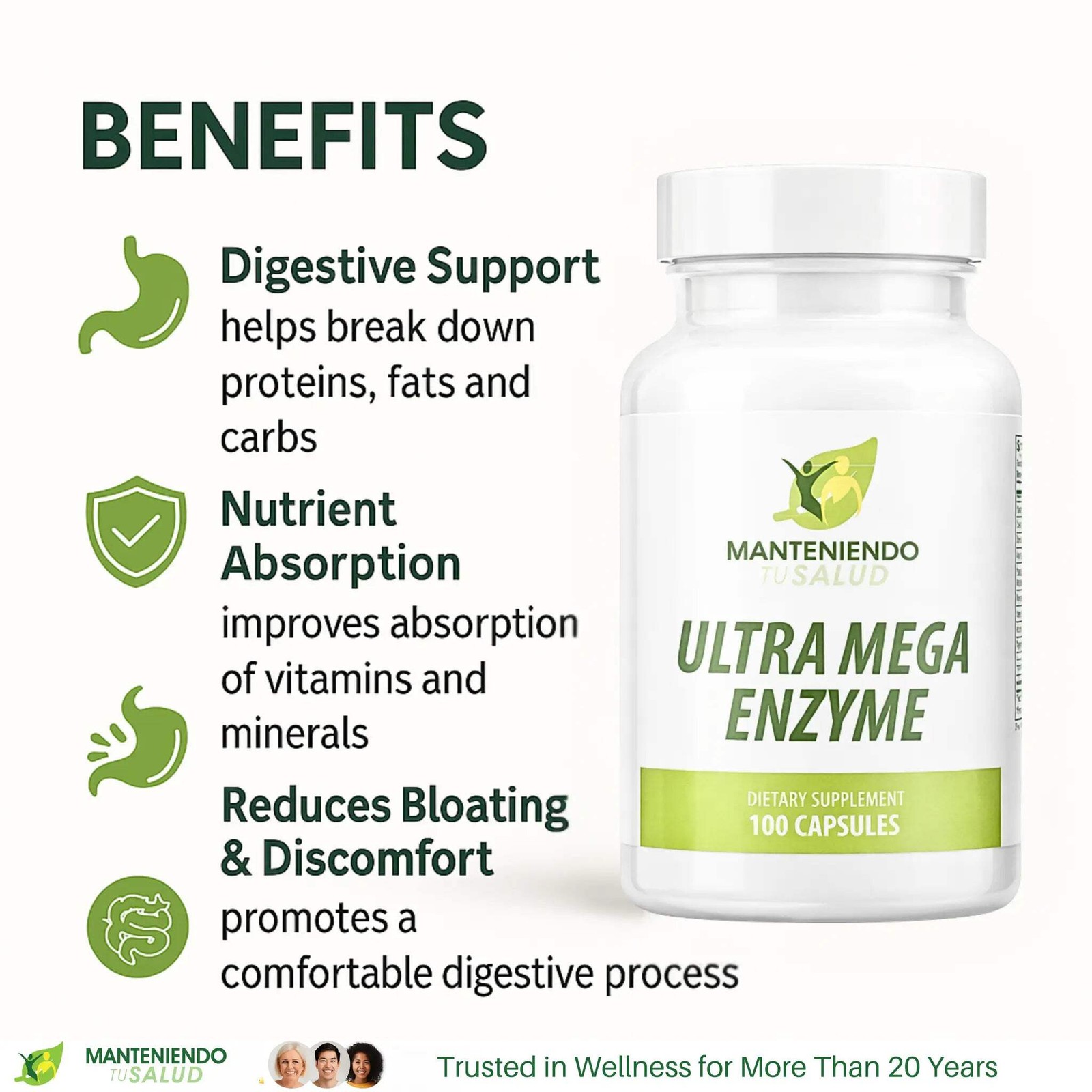 Manteniendo Tu Salud Ultra Mega Enzyme, Digest Support, 100 Capsules