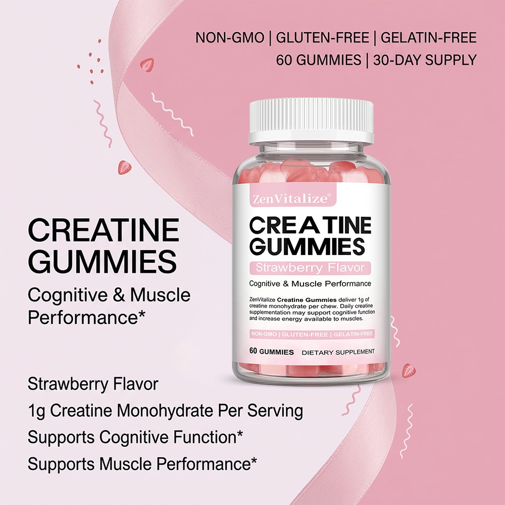 Creatine Gummies,Natural Strawberry Flavor Non-GMO Gluten Free Daily Workout