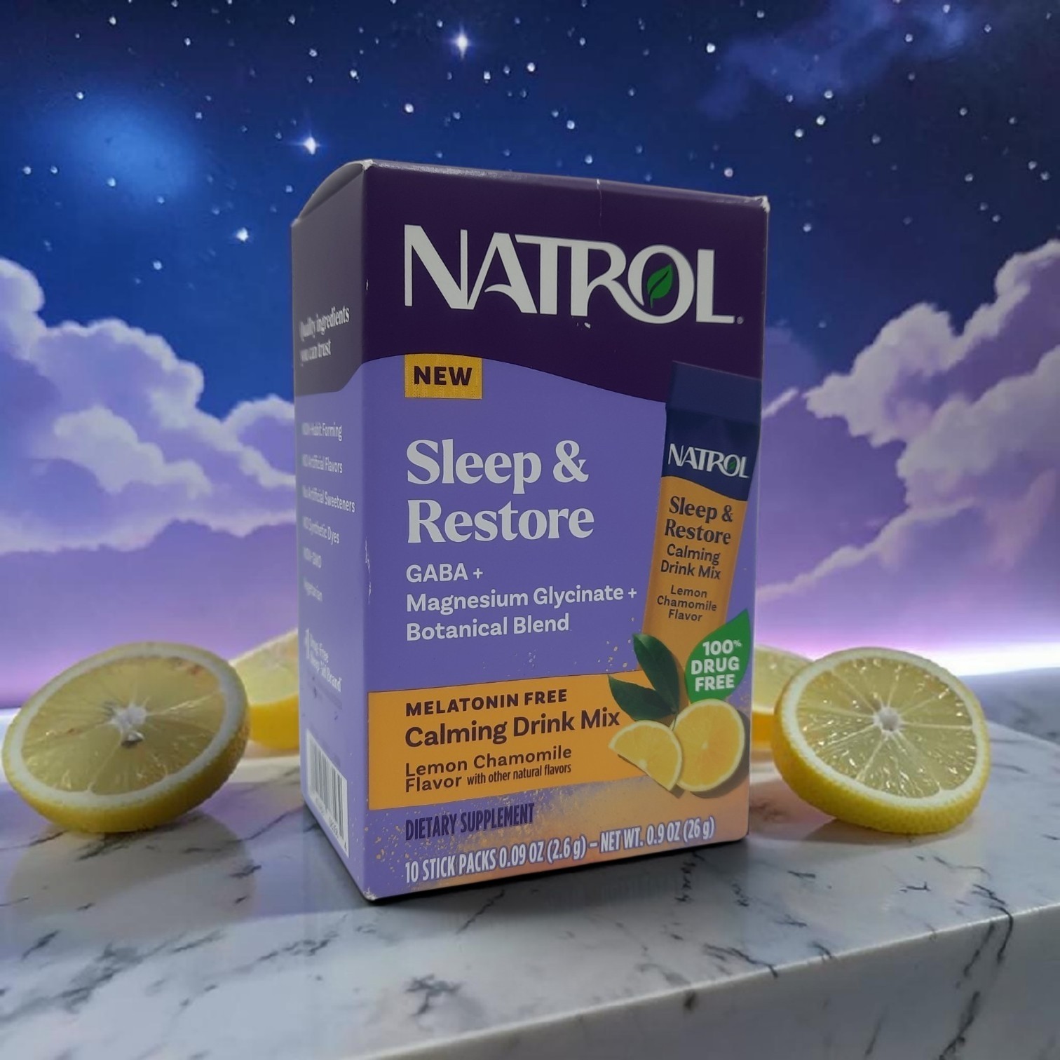 Sleep & Restore, Calming Drink Mix NO Melatonin Lemon Chamomile 10 Stick E: 1/27