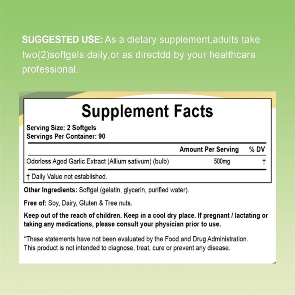 (1~5Pack) Aged Garlic Extract, 180 Softgels, 500mg Odorless | Heart & Immune