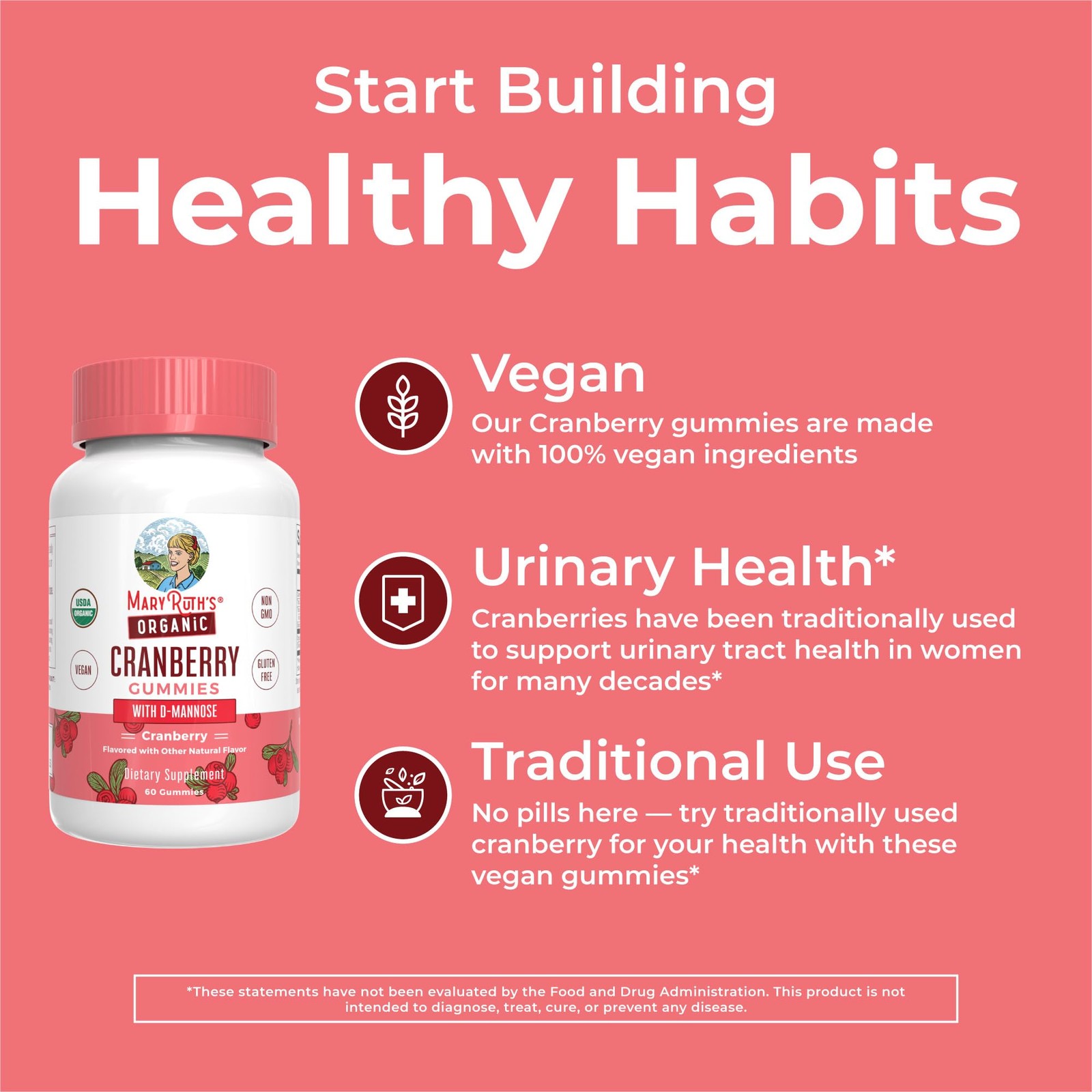 MARYRUTH’S Organics Organic Cranberry Gummies – 500mg 60 Count (Pack of 1)