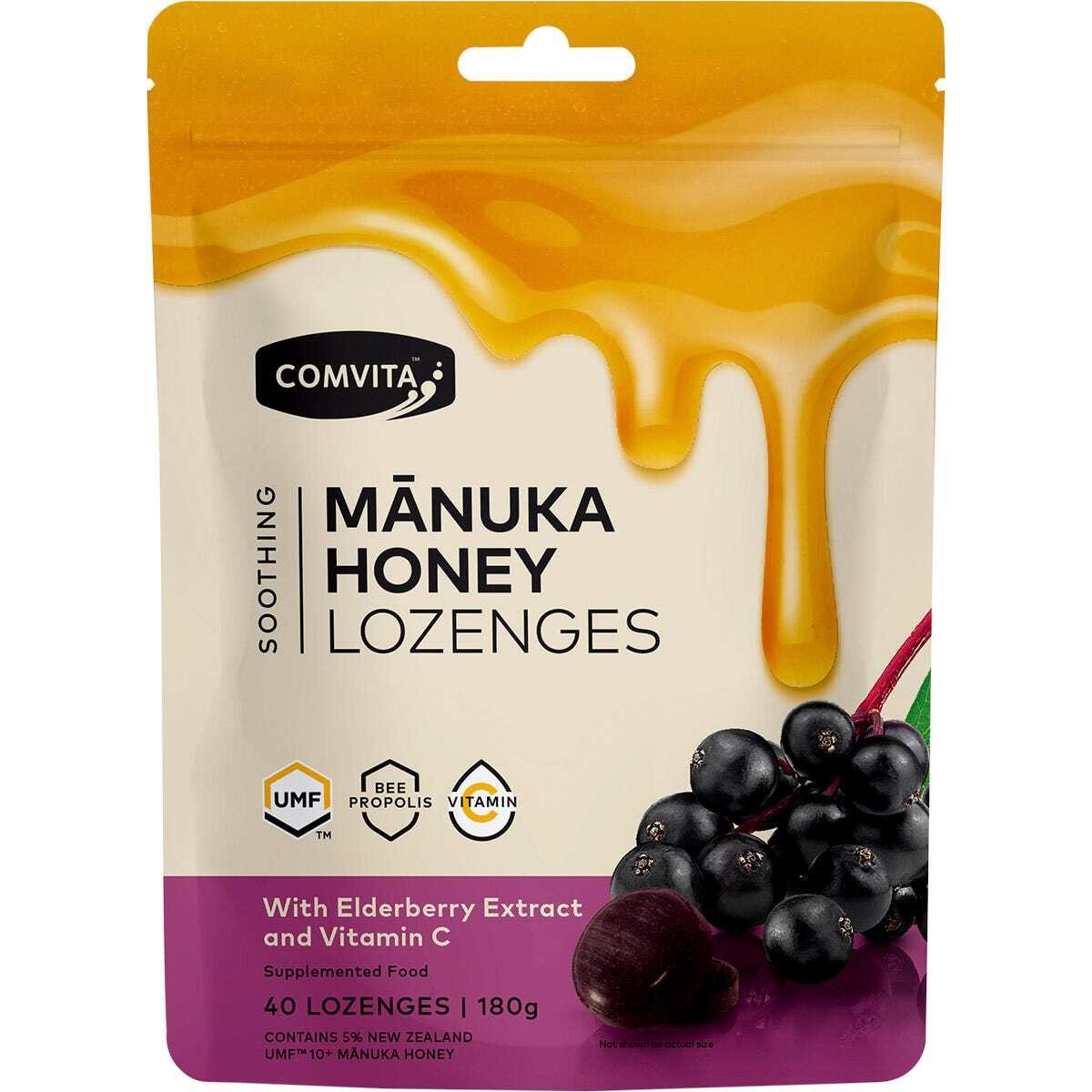 Comvita Manuka Honey Lozenges Elderberry Extract & Vitamin C 4.5g (Pack of 40)