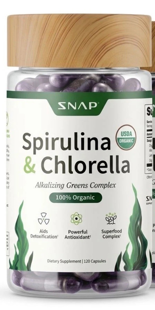 SNAP Spirulina & Chlorella Alkalizing Greens Detox Antioxidant 120 Caps