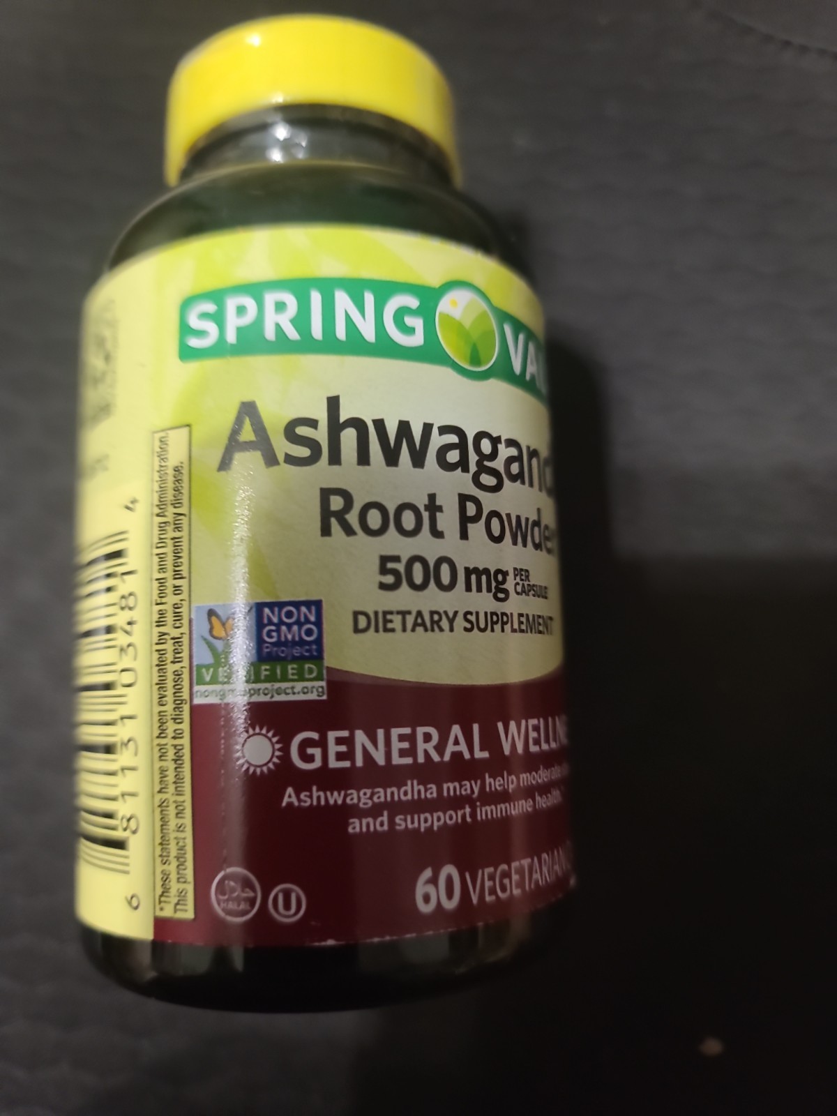 Spring Valley Ashwagandha Root Powder 500 mg Vegetarian Capsules – 60 ct