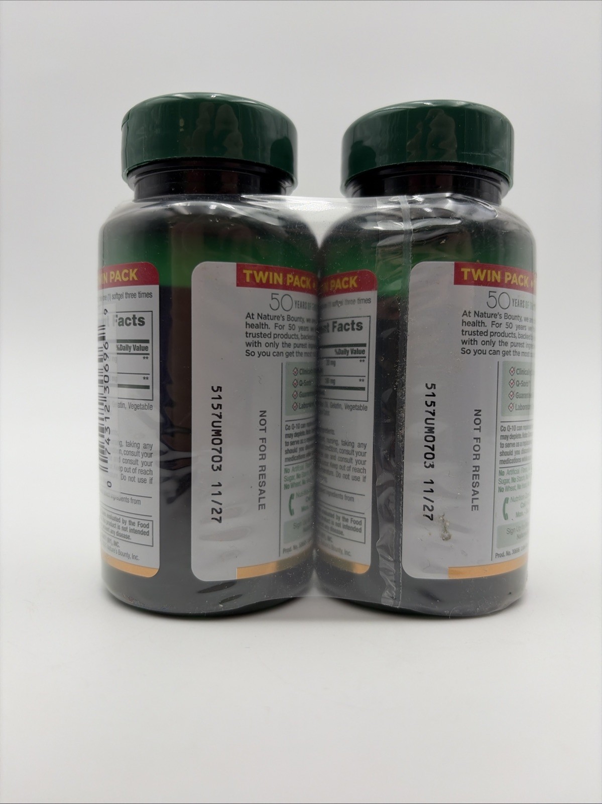 Nature’s Bounty CoQ10 Plus L-Carnitine 100mg Twin Pack 60 Softgels Ea. Exp 11/27