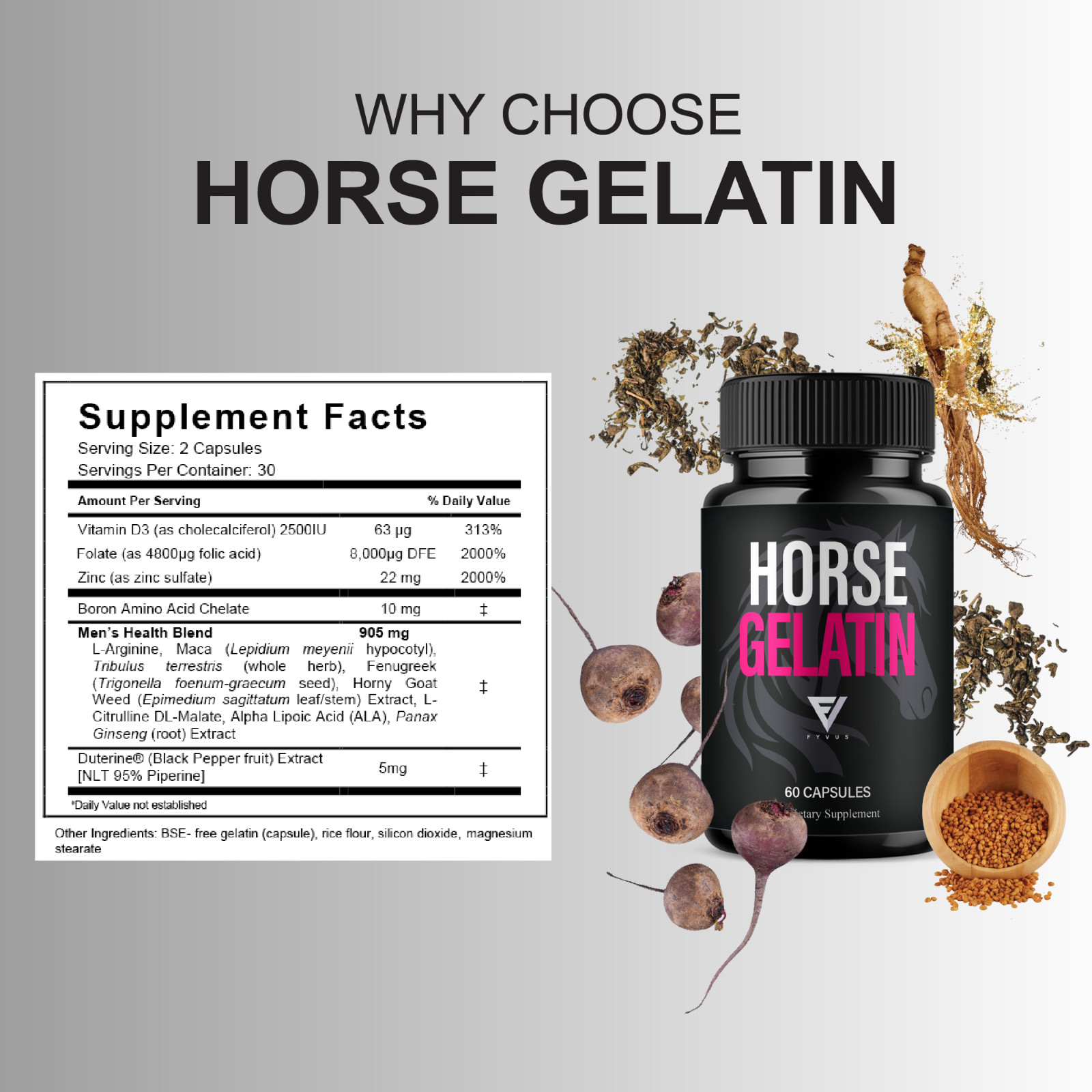 (2 Pack) Horse Gelatin Performance Capsules, Horse Gelatin Pills (120 Capsules)