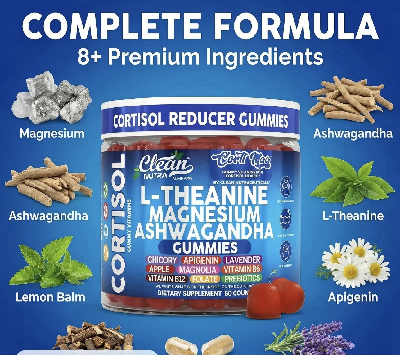 Clean Nutra Ashwagandha Magnesium L-Theanine Gummies 60 Ct Lot of 3 New