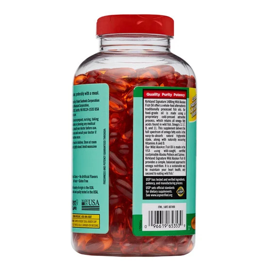 Kirkland Signature Wild Alaskan Fish Oil 1400 mg 230 Softgels USP Ver EXP:08/27