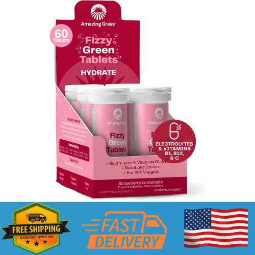 Amazing Grass Electrolyte Tablets, Fizzy Greens Water Flavoring Tablet with V…