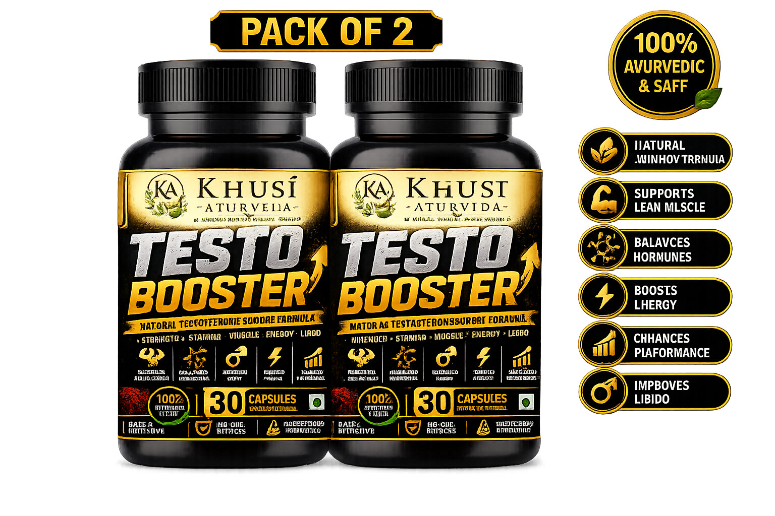 Testo Booster Herbal Capsules for Men Energy & Vitality Support 30 Capsules