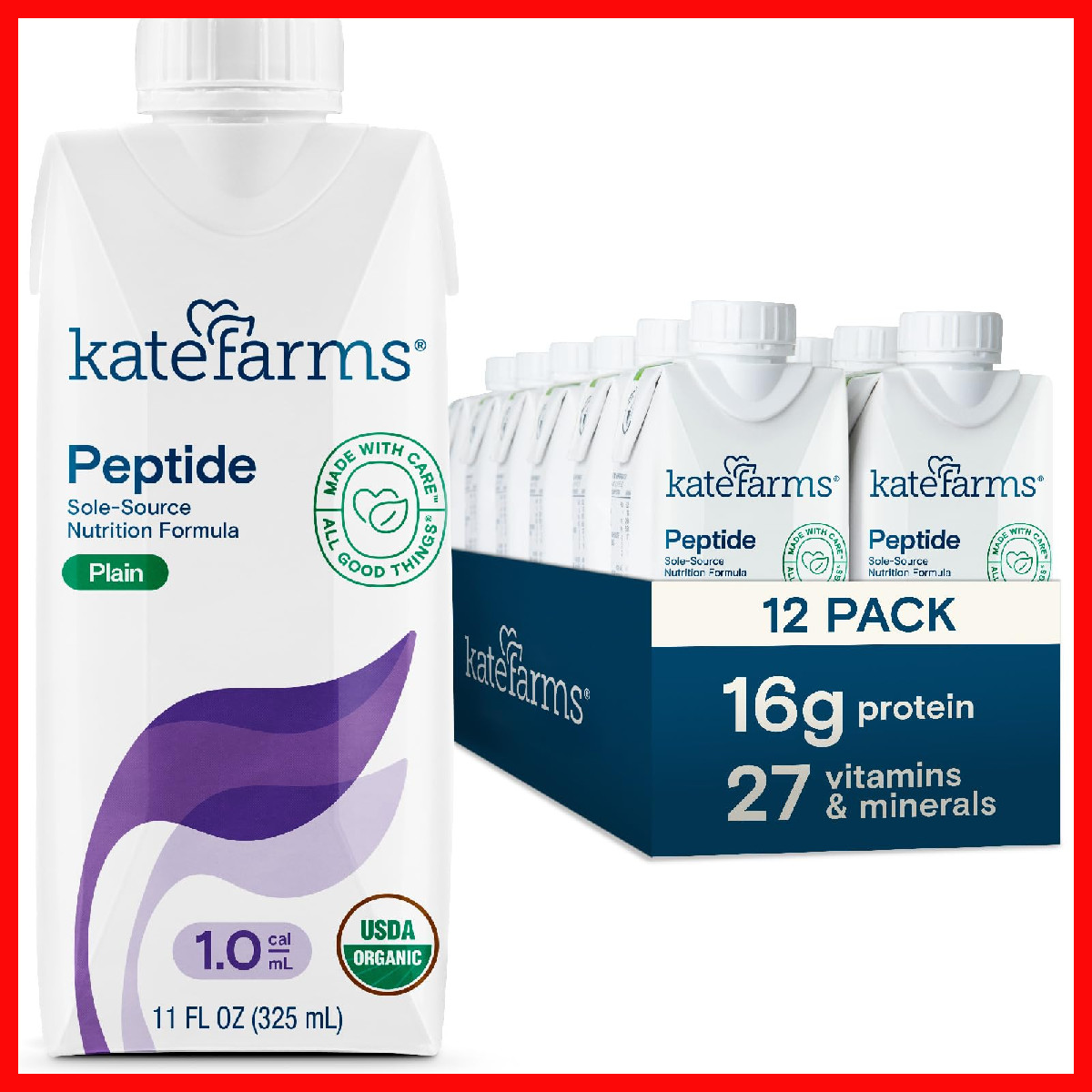 Kate Farms Organic Adult Peptide 1.0 Formula Plain Sole-Source Hydrolyzed