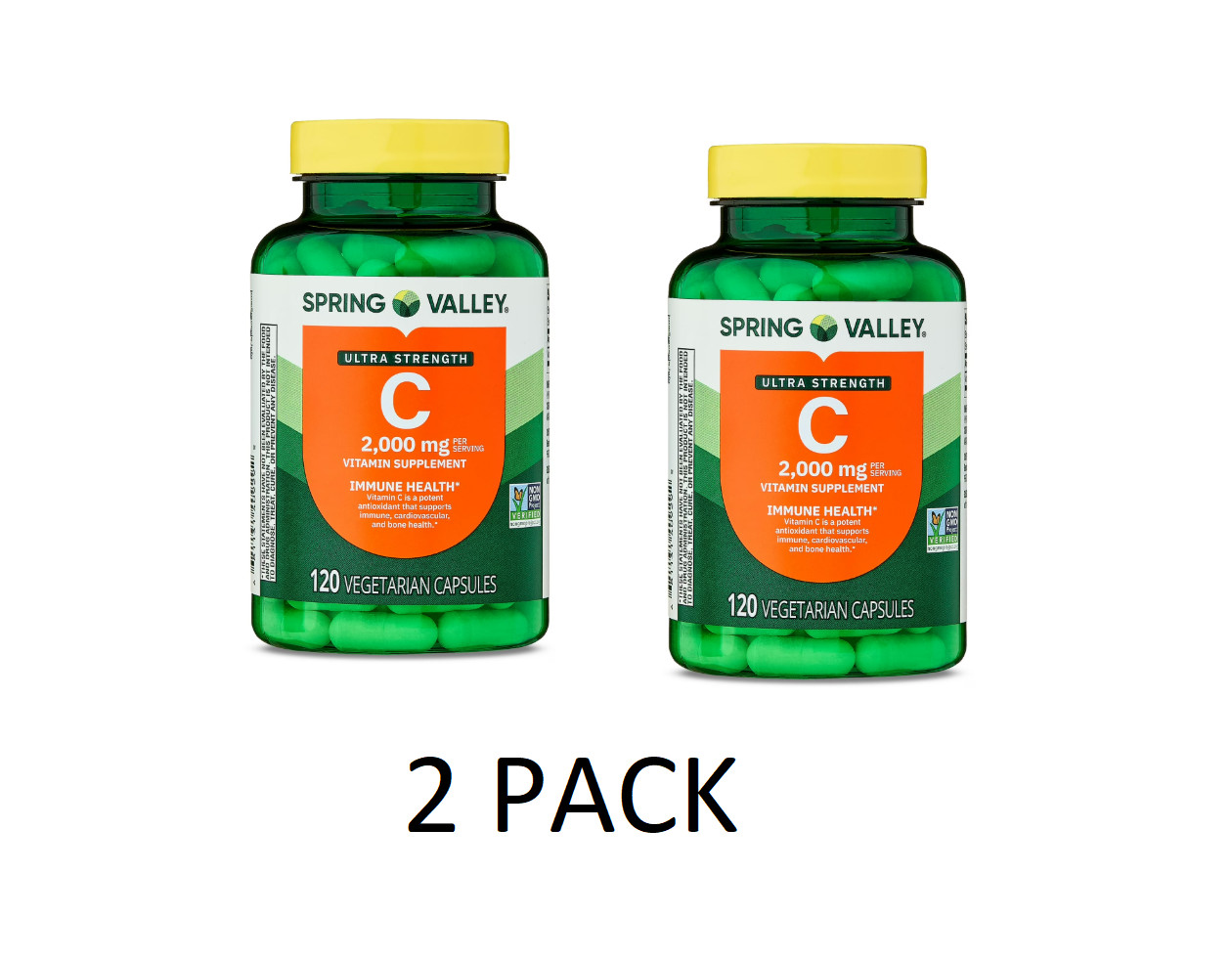 2 PACK Spring Valley Vitamin C Ultra Strength 2000mg 120 Ct Vegetarian Capsules