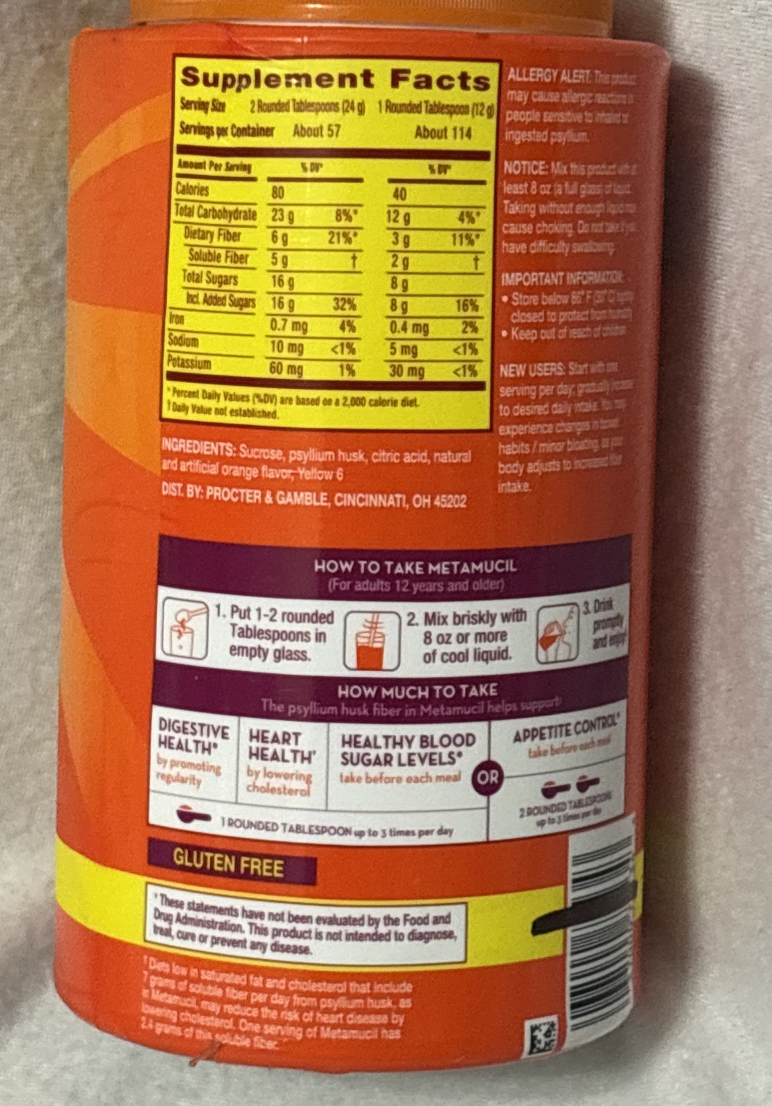 Metamucil 4-in-1 Fiber Powder-Orange Flavor-48.2 Oz(3 Lb) ea. Lot of 3-EX2028