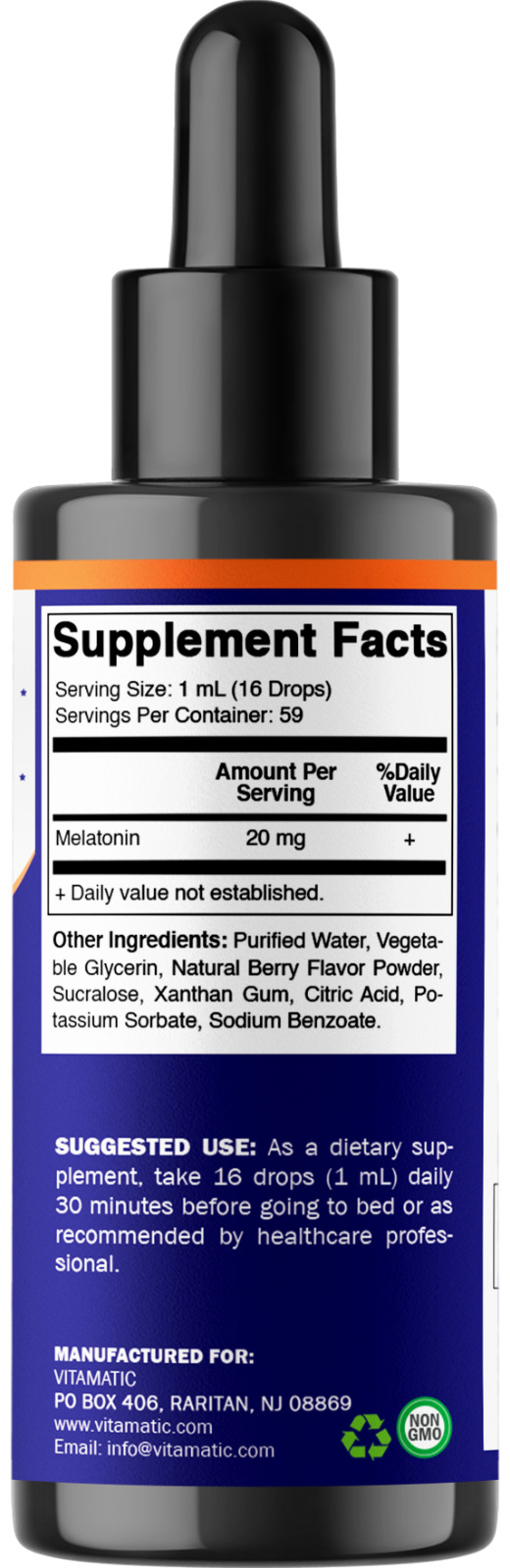 2 Packs – Vitamatic Melatonin 20mg Liquid Drops – 2 Fluid Ounce (59ml)