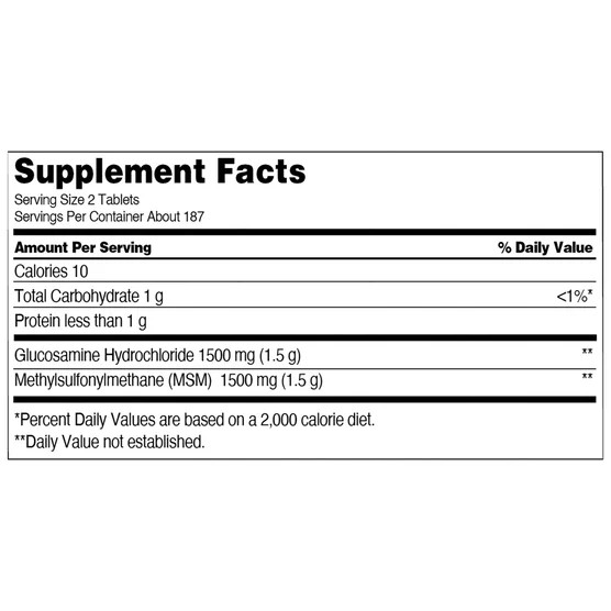 Kirkland Glucosamine HCl 1500 mg with MSM 1500 mg 375 Tablets USP EXP: 02/2028