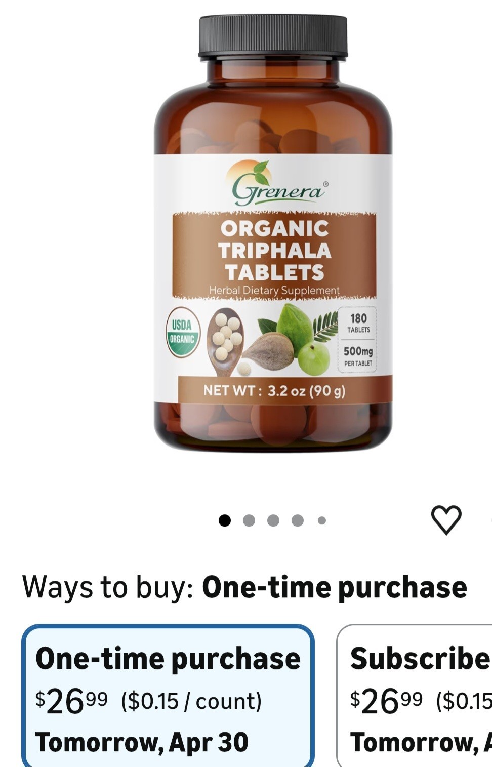 Grenera Triphala Tablets 180 Count 500mg Organic Vegan Kosher Herbal Supplement