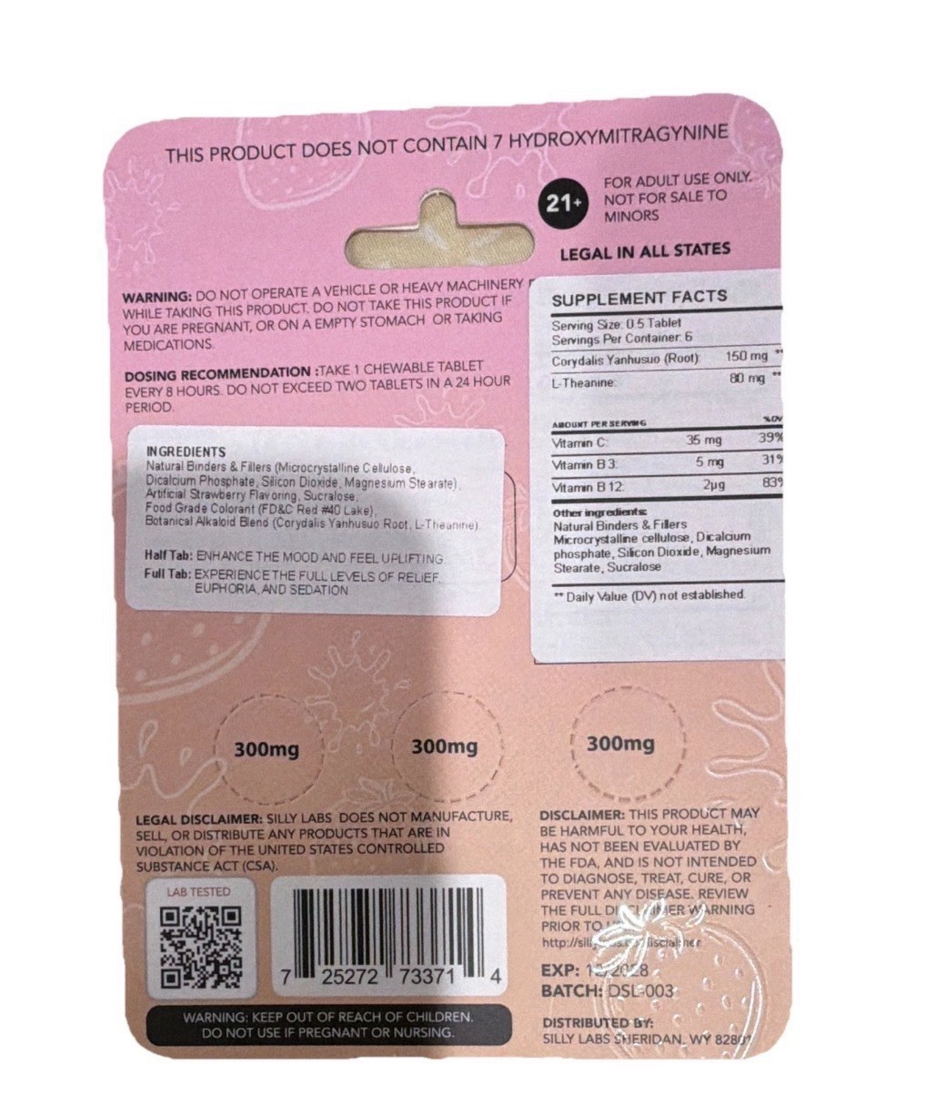Silly Labs Strawberry Cream Rapid Release Chewable Tablets 300mg 3ct