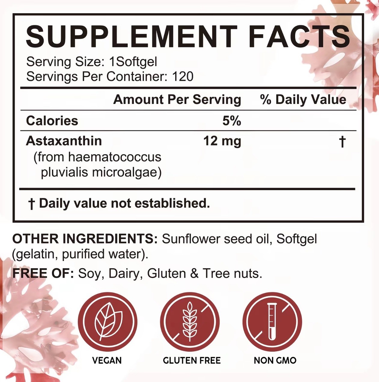 Acentialabs Astaxanthin Triple Strength 12mg Heart Skin Vision Joints 120Softgel