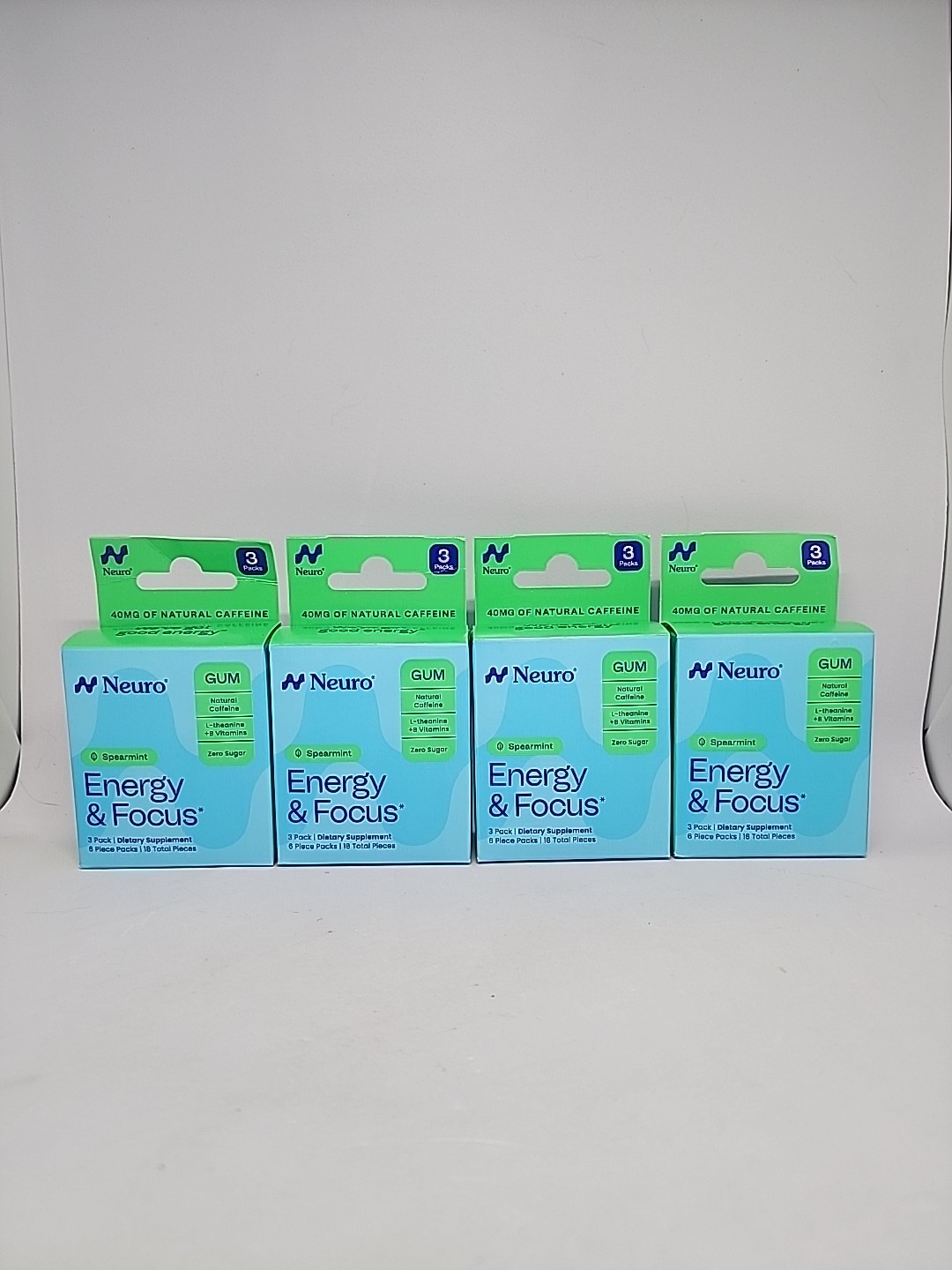 Neuro Energy & Focus Gum L-Theanine B6 B12 Caffeine Spearmint 72 Pieces 09/2027