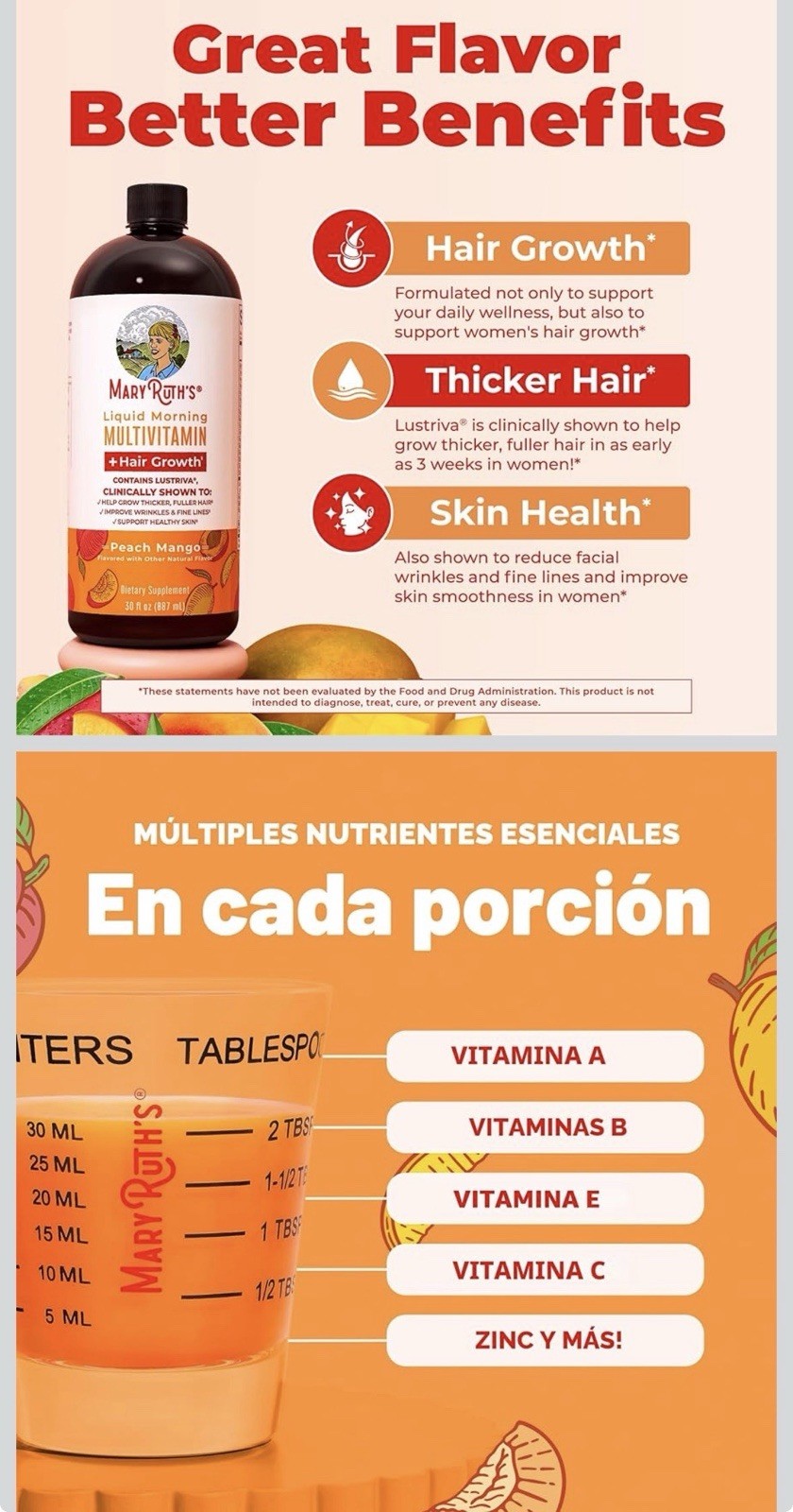 MaryRuth’s Liquid Morning Multivitamin + Hair Growth Sugar Free 30 fl oz