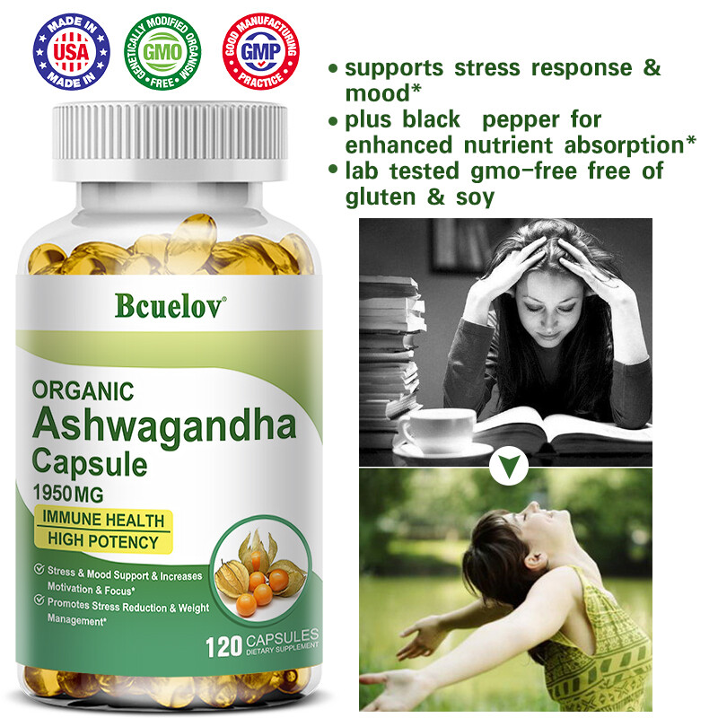 Organic Ashwagandha Capsules 1950mg 30 To 120 Capsules with Black Pepper
