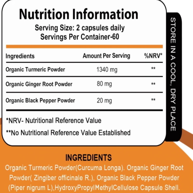 Organic Turmeric Curcumin with Ginger Black Pepper 120ct Joint Pain Max Strength