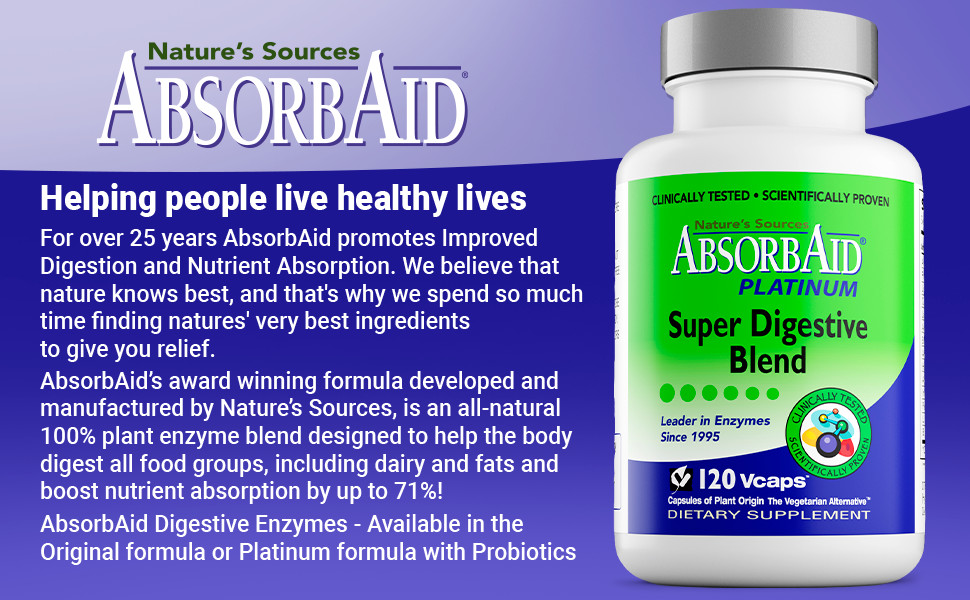 AbsorbAid PLATINUM 120 Digestive Enzyme/Probiotics – Complete Digestive Support!