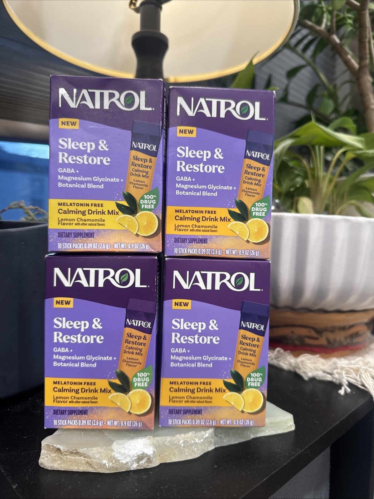 4 Lot Sleep & Restore Calming Drink Mix Melatonin Free Lemon Chamomile 10 Packs